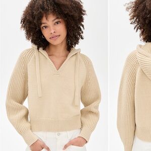 madewell v neck tape yarn hoodie grey. Cozy Knit Ribbed Sweater Hoodie in